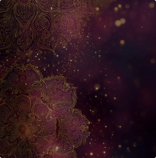 An elegant, banner-shaped background featuring intricate gold line art